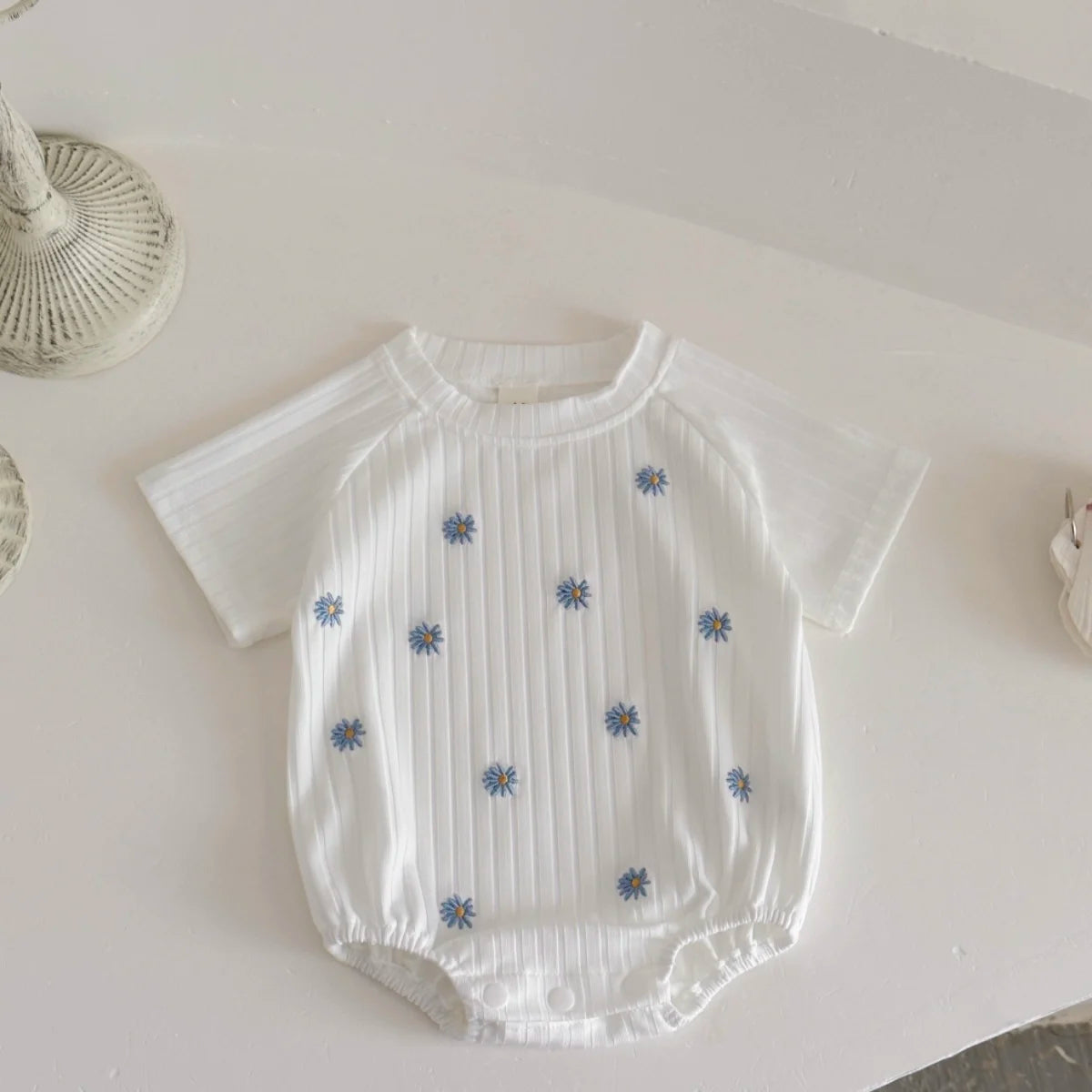 Ins Newborn Baby Girl Clothes Summer Romper Short-Sleeved  Home Clothing Jumpsuit Flower Embroidery Toddler Bodysuit 0-18 Months