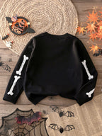 Boys and Boys Street Style Halloween Skeleton Pattern Sweater Knitted Pullover Suitable for Ha