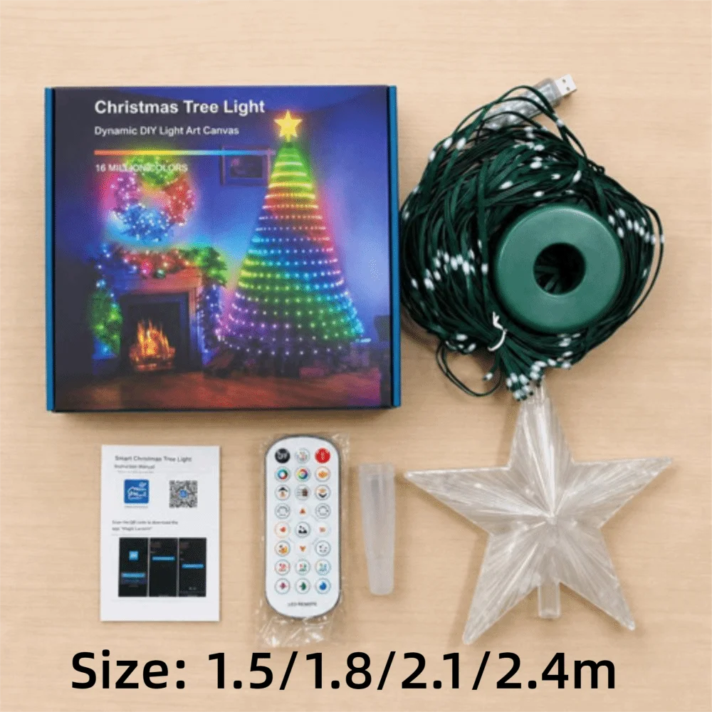 DIY Pixel Light Show Smart Animated Christmas Tree Lights USB Powered with Star Topper LED String Lights Waterfall Lights