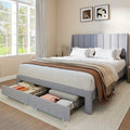 JHK Bed Frame with 2 Drawers Headboard Wood Slats Support Upholstered Platform Bed with and Storage Bed Frame for Home Bedroom