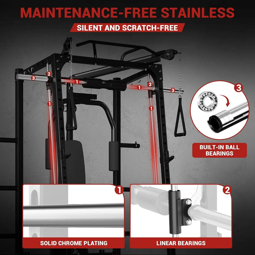 2000LBS Smith Machine Squat Rack Power Cage Cable Crossover Lat Pulldown Home Gym, Custom