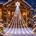Christmas Snowflake Waterfall Lights Solar Powered 200/290LED 8 Modes Curtain Garland for Tree Window Garden Patio Holiday Decor