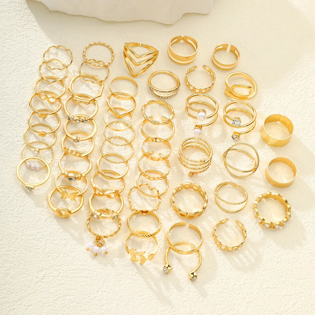 New Fashion Geometric Knuckle Rings Set For Women Boho Butterfly Heart Zircon Gold Color Finger Ring Trendy Party Jewelry Gifts