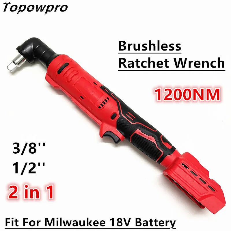 Fit For Milwaukee 18V Battery 1200NM Brushless Ratchet Wrench 3/8'' 1/2'' 2 in 1 Impact Removal Screw Nut Driver Power Tools