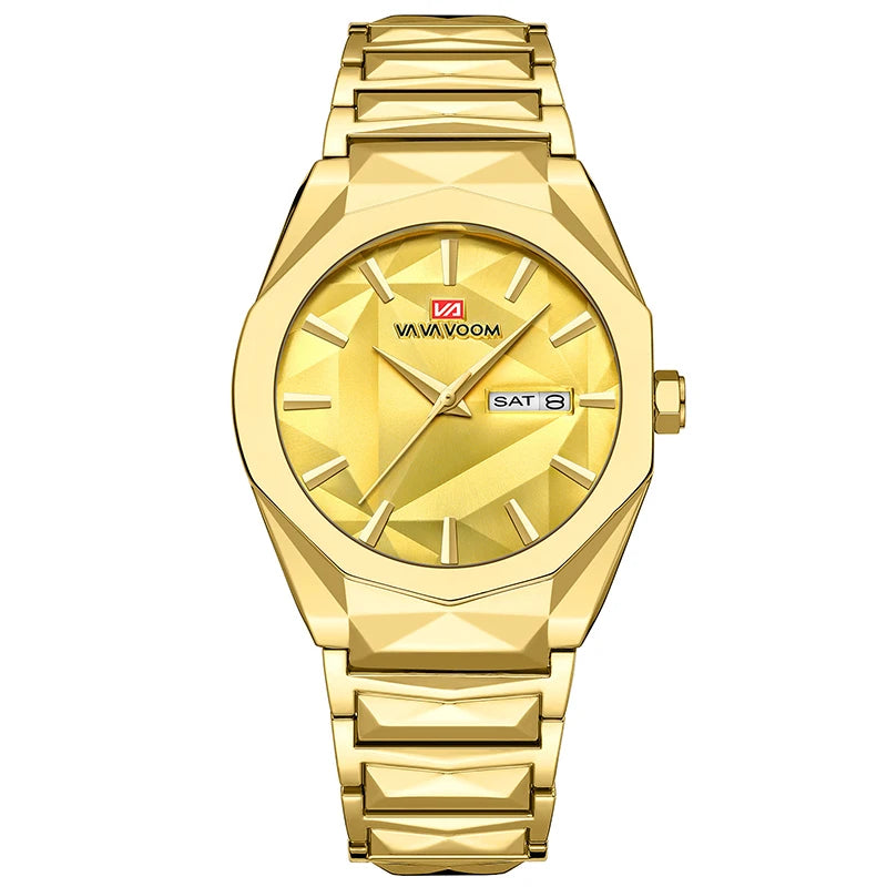Men's Watch Business And Leisure Dual Calendar Waterproof Stainless Steel Strap Color Changing Dial Quartz Watch Clock Gift