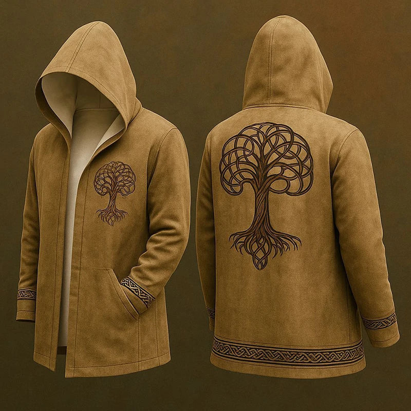 Streetwear Vintage Windbreaker Autumn Winter Men's Casual Long Sleeve Hooded Cardigan Tops Men Trendy Pattern Printed Outerwear