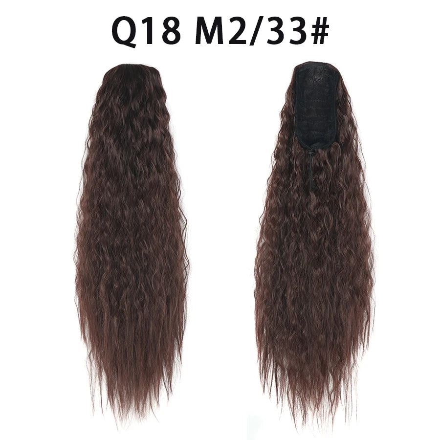 22 Inch Drawstring Ponytail Extension Curly Wave Long Ponytail Hair Extension Synthetic Corn Wavy Drawstring Ponytail Extensions