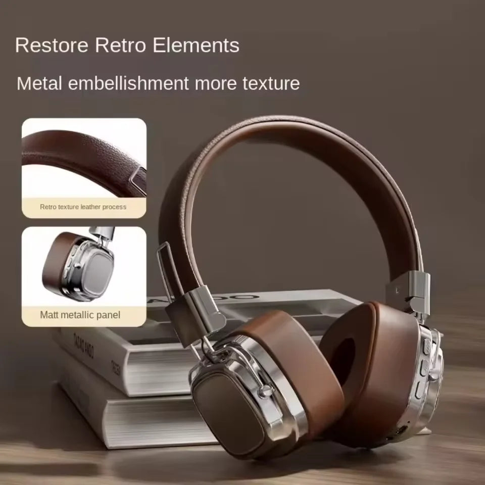 Retro On Ear Headphones Wireless Bluetooth 5.3 Headsets HIFI Stereo Sounds Gaming Earphones TF/AUX Music Player Noise Reduction