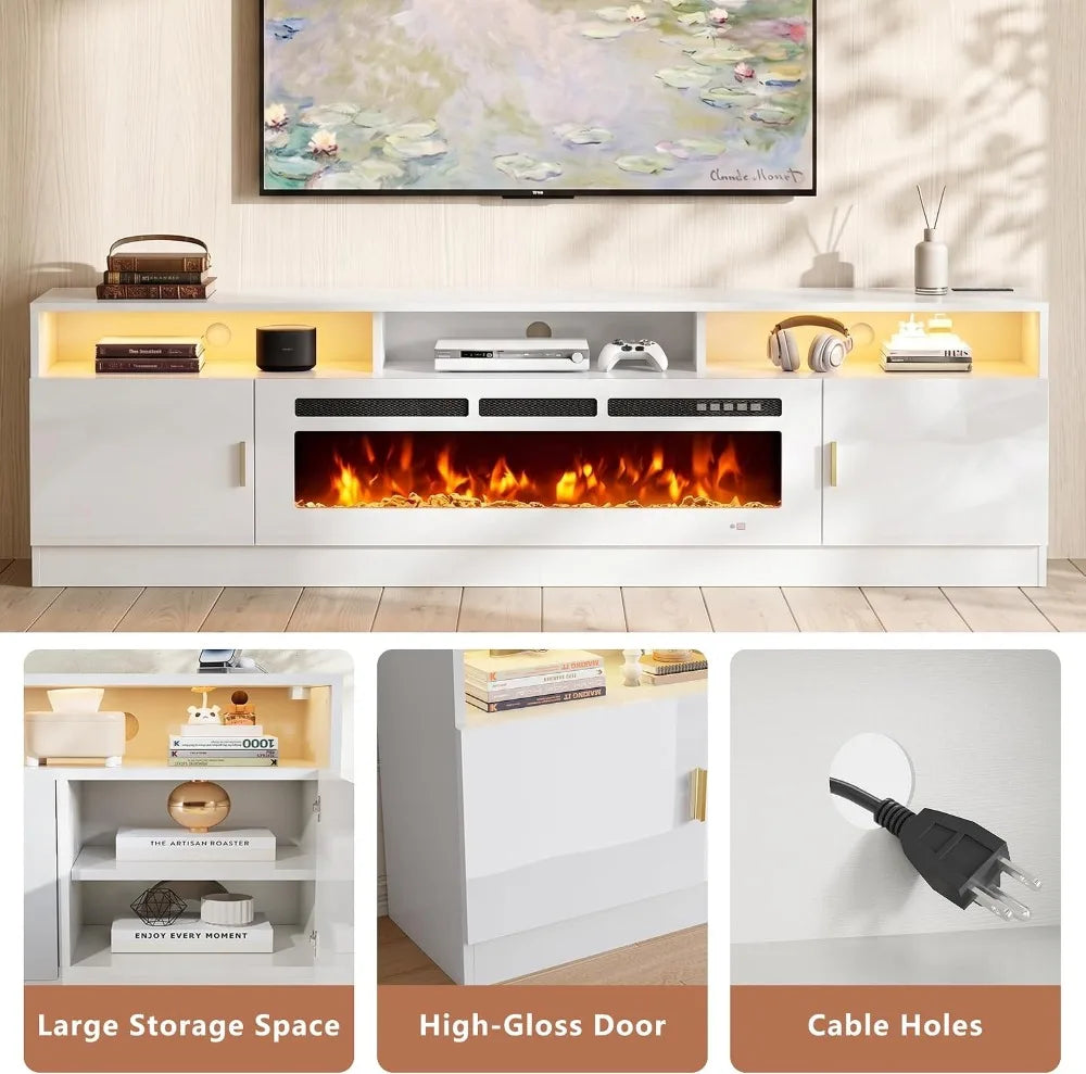 78" Electric Fireplace TV Stand with LED Lights & Storage for TVs up to 90"