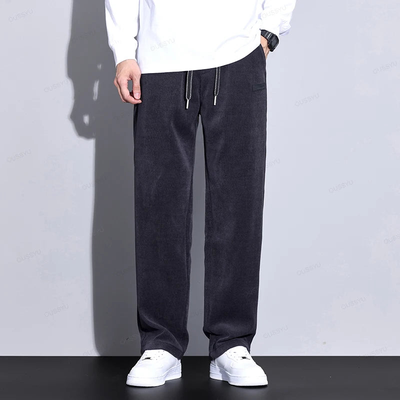 2024 New Autumn Winter Corduroy Pants Men Elastic Waist Business Straight Thick Outdoors Drawstring Jogging Casual Trousers Male