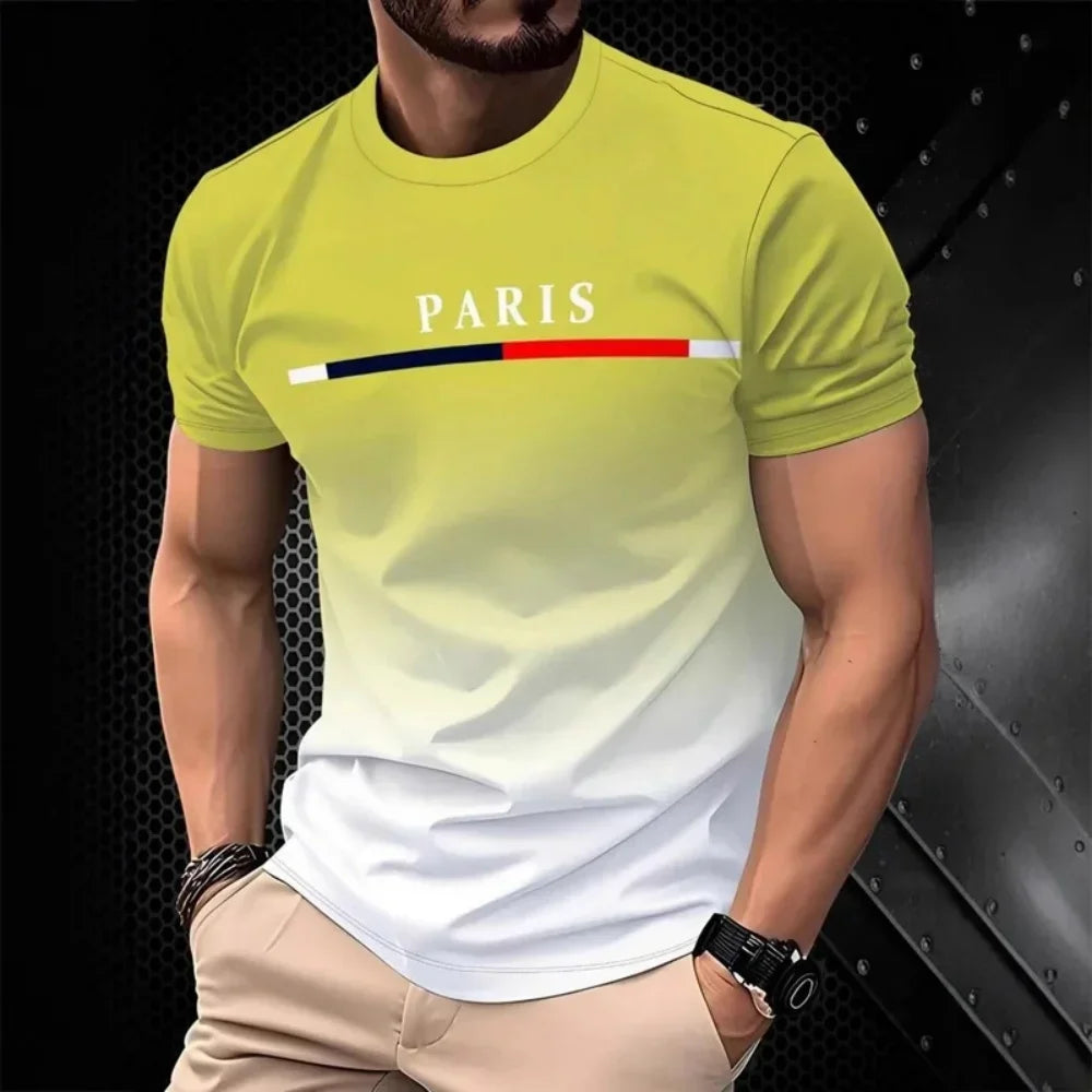 Summer New Fashion Trend Men's T-shirt 3D Letter Gradient Printed Simple Casual Short Sleeve Tops Streetwear Unisex Y2k Clothing