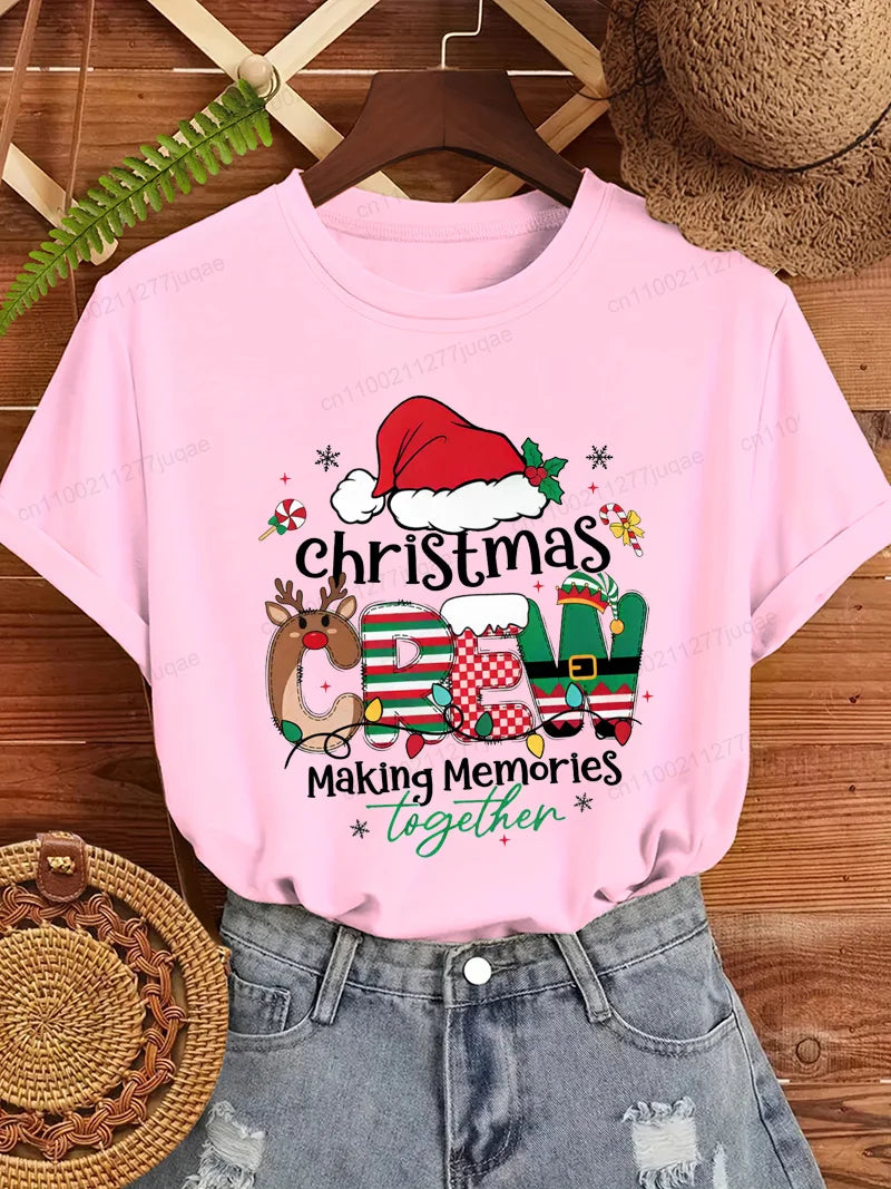 Christmas Crew Making Memories Together T Shirt Family Matching Christmas Outfit Santa Hat Graphic Tee Tops Xmas Party Shirts