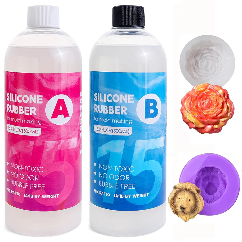 500/1000ml Silicone Mold Making Kit-1：1 Mixing Ratio Translucent Silicone Rubber Non-Toxic Liquid Mold Making Silicone Diy