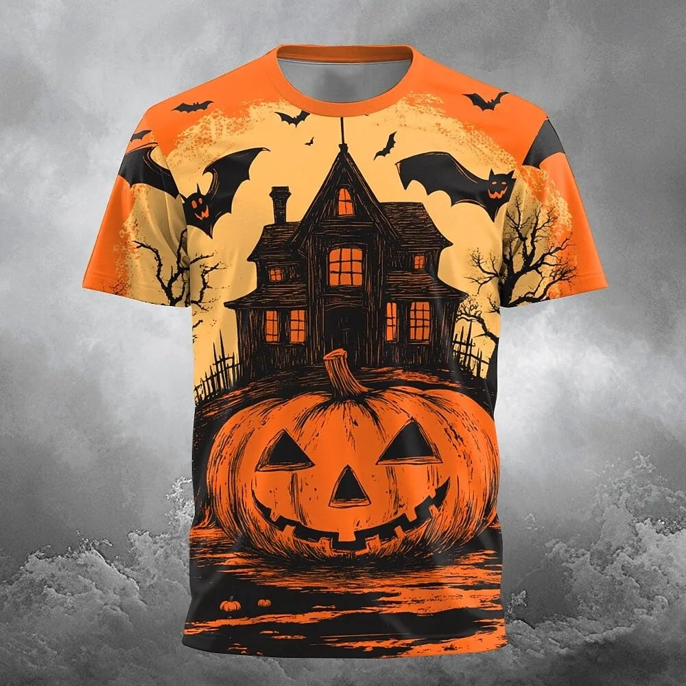 Pumpkin Graphic 3D Print Men's Women's T-Shirt Halloween Theme Family Party Short Sleeve Tees Oversize Round Neck Unisex Clothes