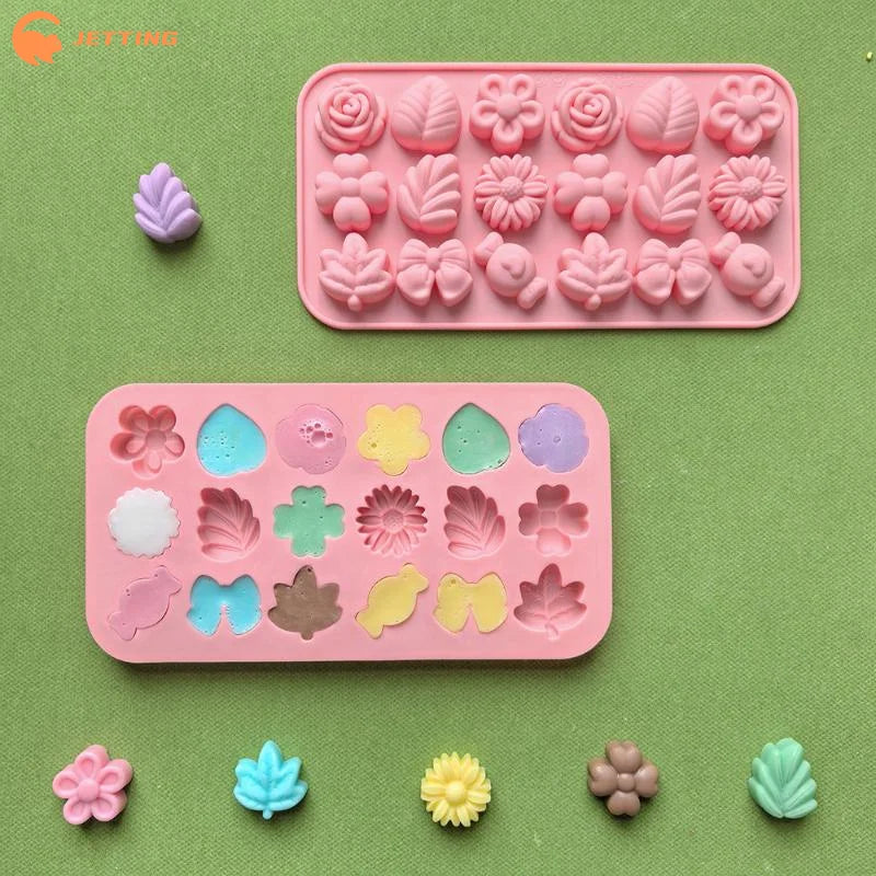 (New) 18 Cavity 3D Silicone Mold Bow Leaf Jelly Ice Pudding Soap Mold Fondant Chocolate Cake Decorations Baking Tool
