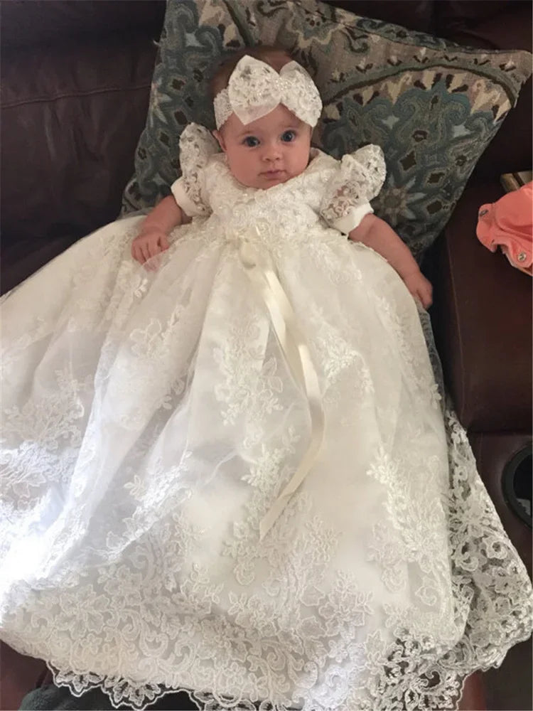 Baby Girls Baptism Dresses Kids Lace Party Dress Christening Dresses Newborn First Birthday Outfits Size 3-24 month Custom Made