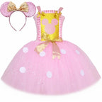 Baby Girls Pink Minnie Tutu Dress Polka Dots Glitter Cartoon Tulle Princess Dress Kids Halloween Birthday Party Cosplay Costume1
