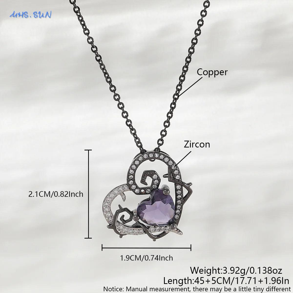 MHS.SUN Gothic Black Witch Hat Broom Pendant Necklace for Women Vintage Purple Zircon Heart Halloween Jewelry Festival Gifts