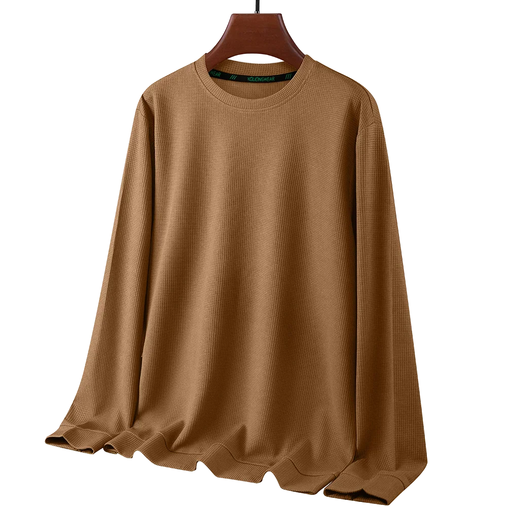 Men Long Sleeve t-Shirt Tops Fashion Waffle t Shirt o Neck Slim Fit t-Shirts Comfortable Tee Soild Casual Tshirt Man Clothing