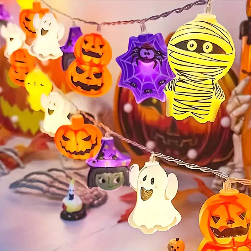 1PC Halloween Fairy LED String Light Battery Powered Halloween Christmas Party Decoration Witch Pumpkin Mummy Angel Spider Web