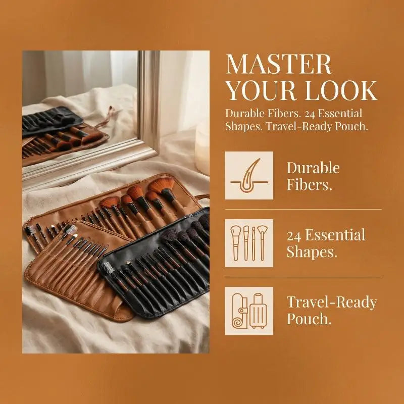 Professional 24Pcs Beauty Brush Set Includes All Makeup Brushes with Organizer Bag for Personal and Travel UseHot