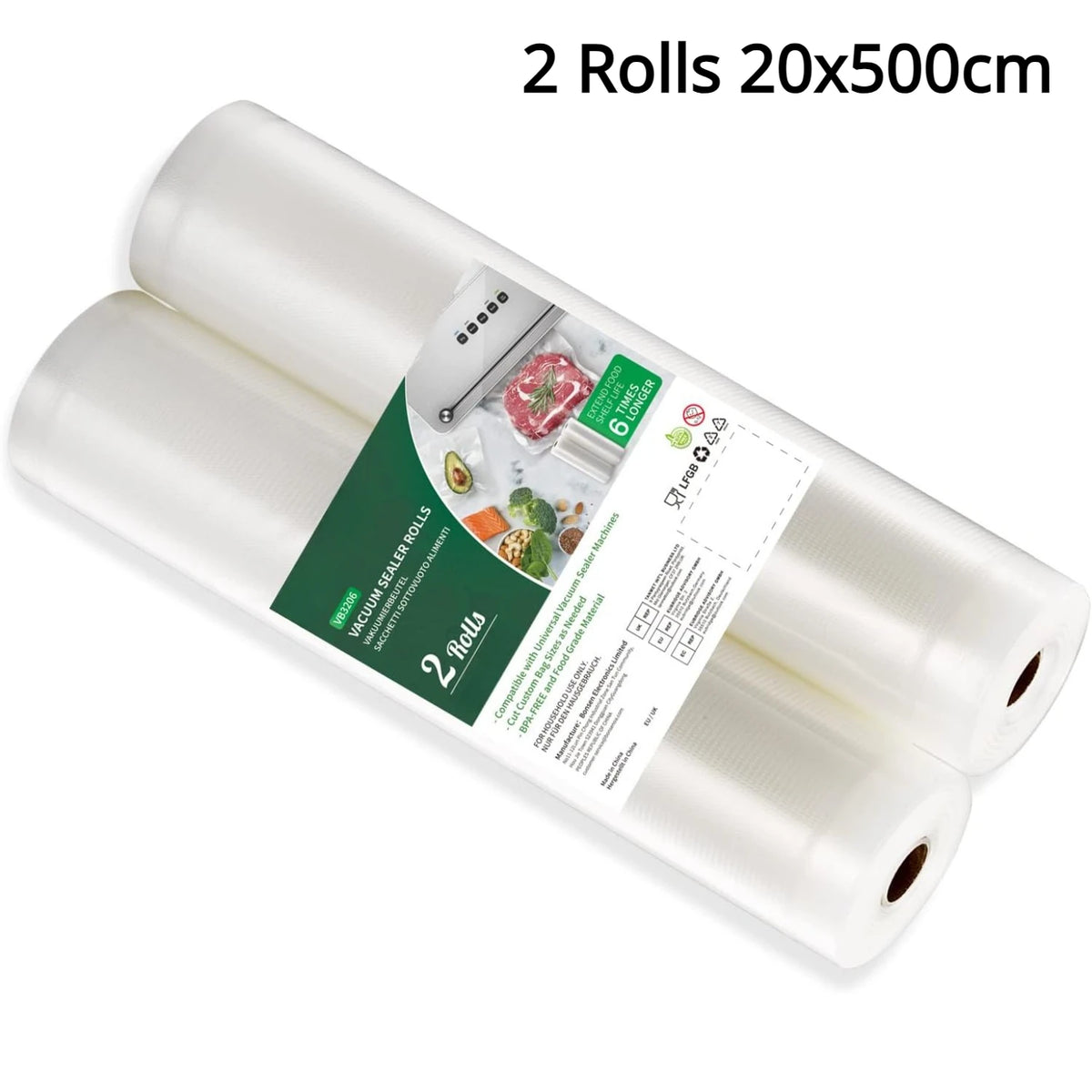 2 Roll Vacuum Packaging Sealer Bags for Food Fresh Long Keeping, 20cm Wide Food Preservation and Vacuum Cooking Embossed Bag