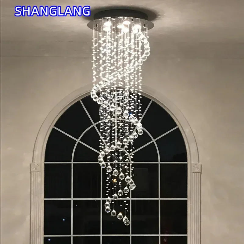 Modern K9 Crystal Chandeliers Large LED Lighting Fixture Spiral Living Room For Staircase Stair Showcase Bedroom Hotel Hall Lamp