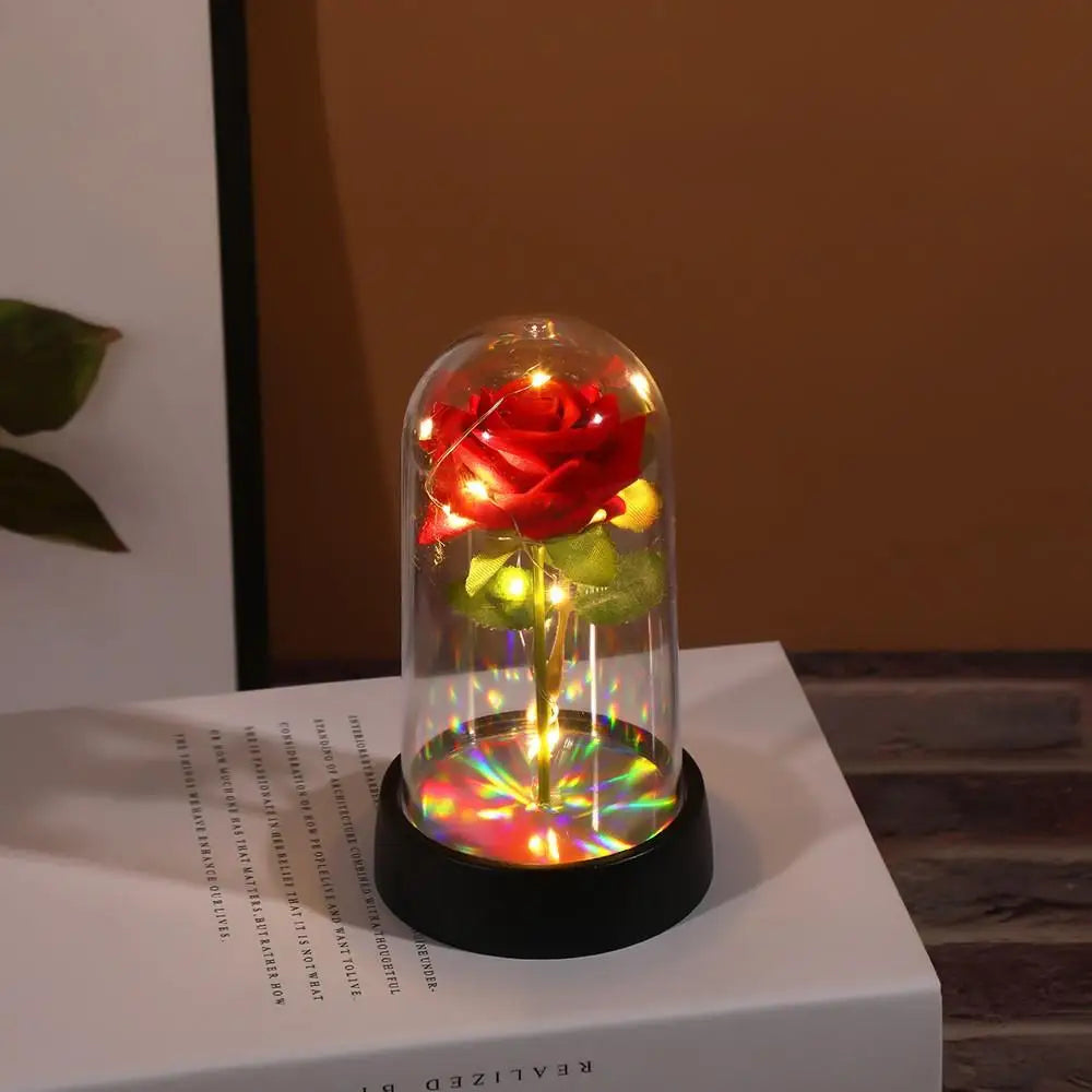Wedding Birthday Valentine Day Gift Eternal Rose Flower Colorful Luminous Ornament For Women Mom Girlfriend Wife Home Decoration