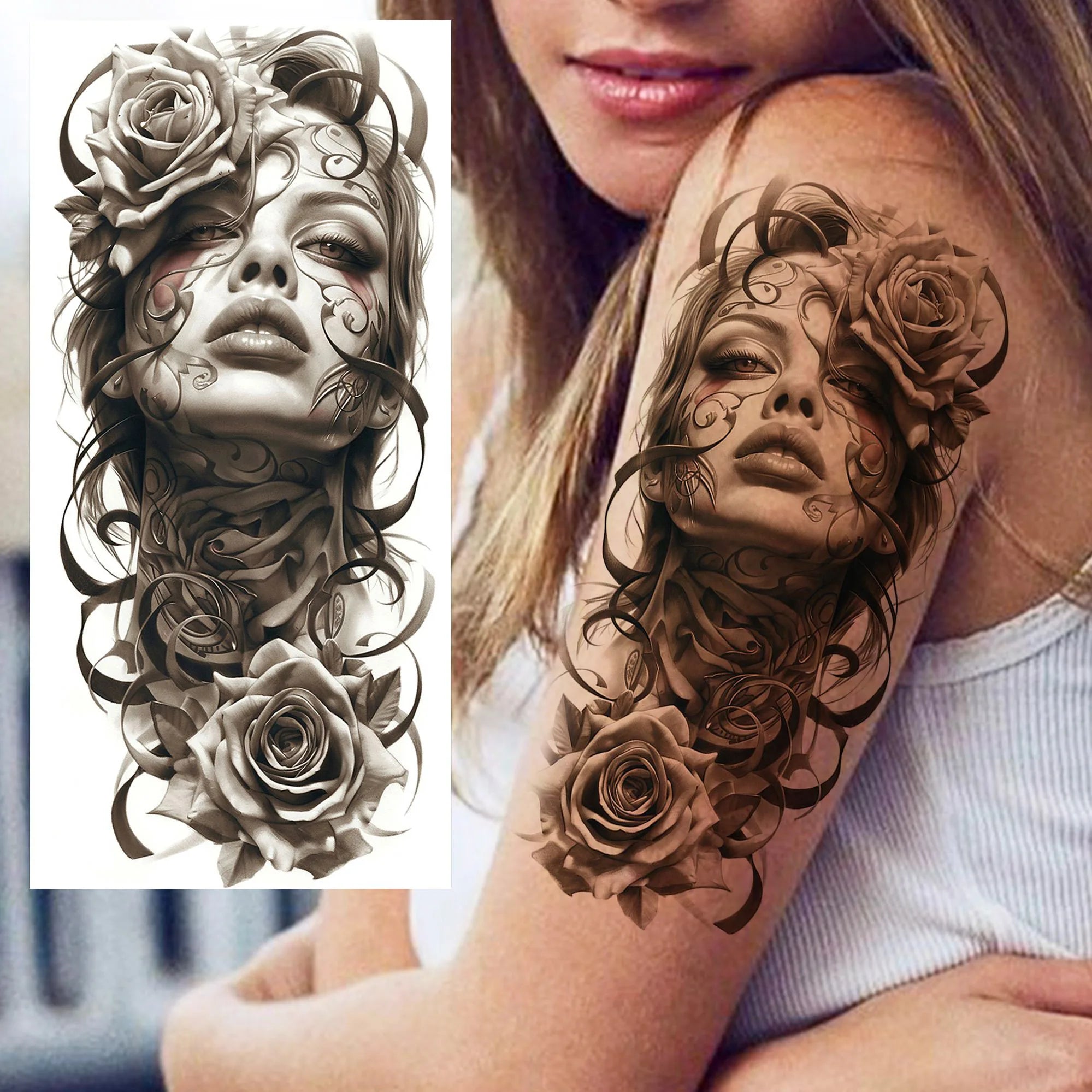 1 Sheet Bad Guy Robber Poker Temporary Tattoos For Men Women Gangster Joker Rebel Waterproof Realistic Fake Tattoo Arm Stickers
