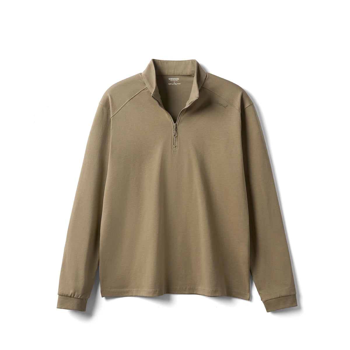 SIMWOOD 2026 Spring New Regular Fit 230gsm Breathable Sorona Fabric Long Sleeve T-shirts Men Half-zip Basic Tops
