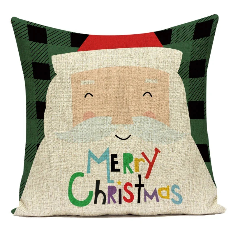 Merry Christmas Cute Cartoon Decorative Pillows Case Santa Christmas Tree Deer Snowman Polyester Cushion Cover For Bed Room