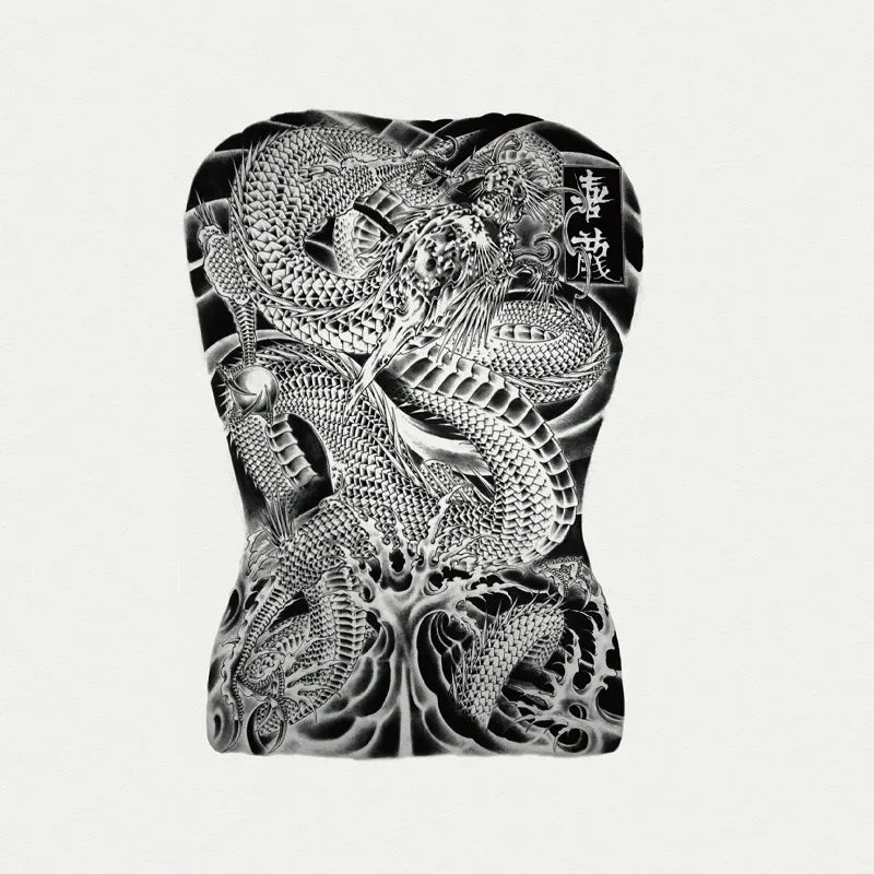 Waterproof Large Full Back Chest Tattoo Big Tattoo Stickers Fish Wolf Tiger Dragon Fairy Temporary Flash Tattoos Cool Men Women