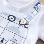 IURNXB Baby Romper Infant's Engineering Car Print Faux Two-piece Bodysuit Casual Short Sleeve Onesie Newborn Clothing 0-18M