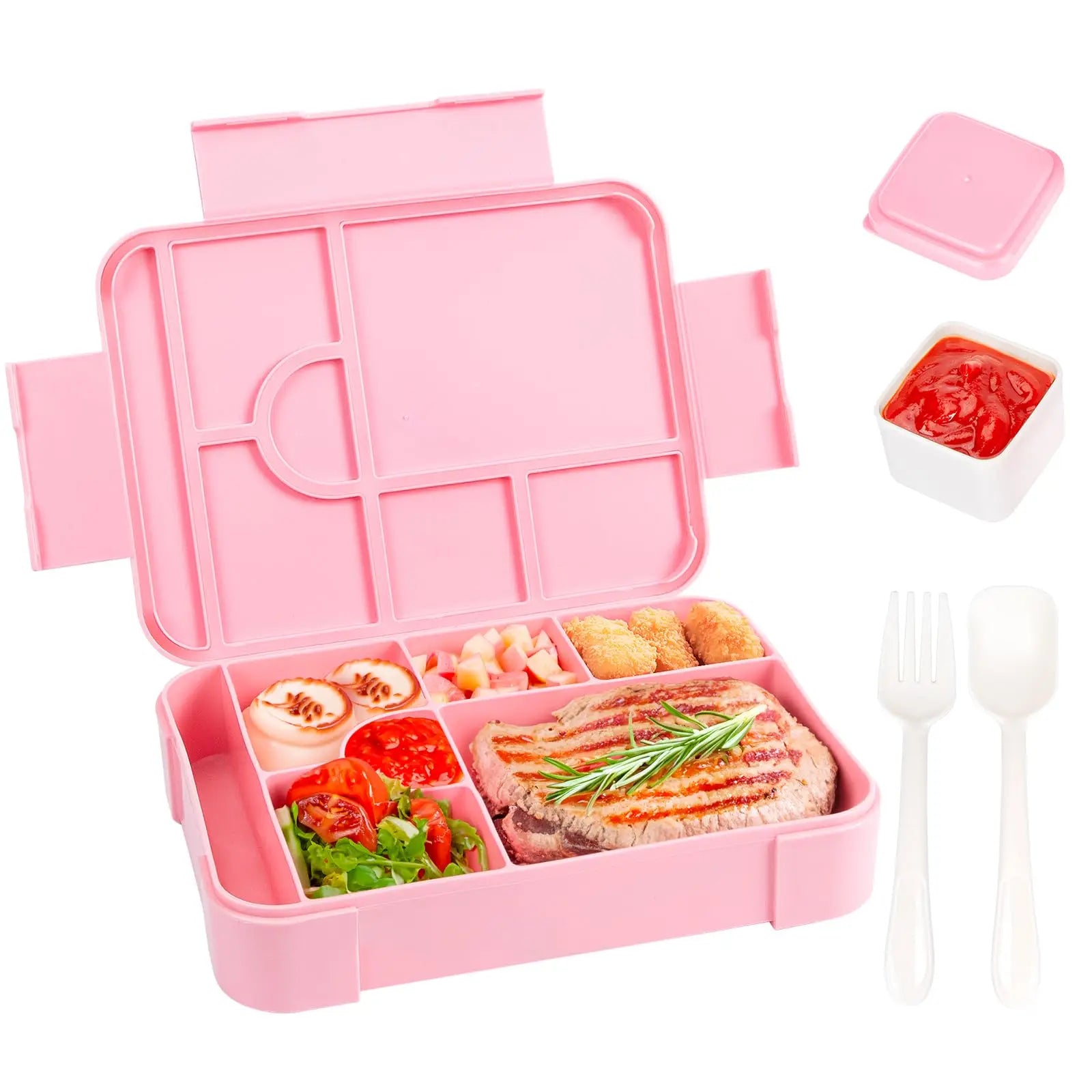 Bento Box 1330 ml Leakproof Lunch Box for Children Adults with 7 Compartments for School Travel Food Container Microwave Safe