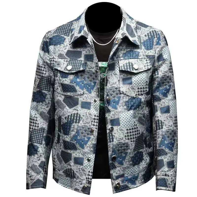 Spring Autumn High Quality Men's Fashion Casual Jacket Button Lapel Work Coat Jacquard pattern Plaid Tops Men Jackets