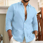 Solid Color Cotton Linen Plain Shirt Men Classic Button-up Lapel Long Sleeve Shirts Spring/ Summer Fashion Loose Mens Top Shirts