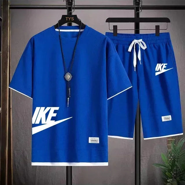 New 2026 summer men's sports jogging set, a stylish outdoor casual men's round-neck short-sleeved T-shirt and shorts set
