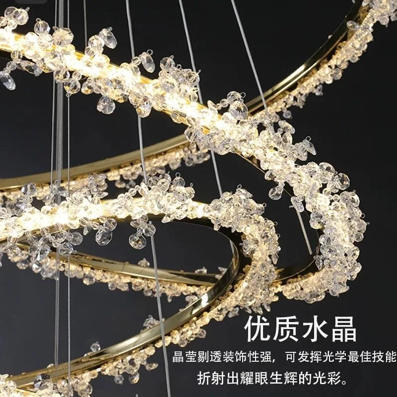 Modern Lustre Crystal Dimmable Pendant Light Living Room Circle Hanging Lamp Foyer Gold Led  Suspend Lamp Fixtures
