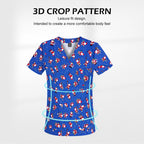 Short Sleeve V Neck Print Christmas Uniform Nursing Tops Male Scrub Nurse Working Uniforms T-Shirts Workwear Women Beauty Scrubs