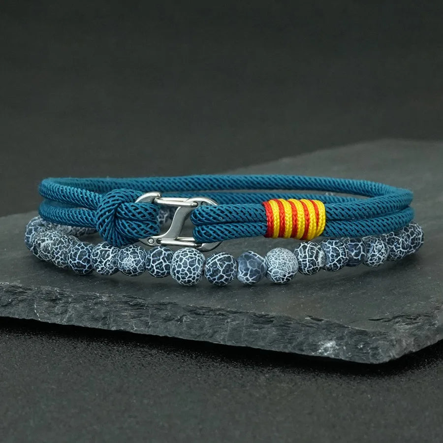 Business 2Pcs Luck Red Bracelet Set Men 6mm Stone Beads Handmade Nylon String Wristband Valentine Day Gift For Husband Jewelry