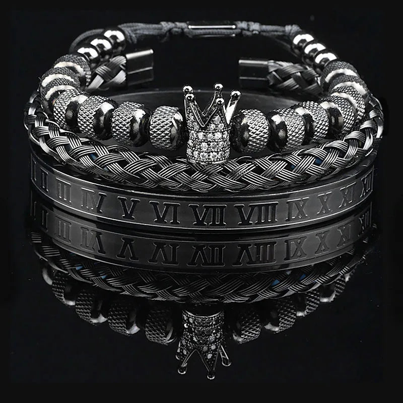 Luxury Set Crown Charms Man Bracelet Roman Stainless Steel Women Bangles Hand Jewelry Valentine's Day Gift