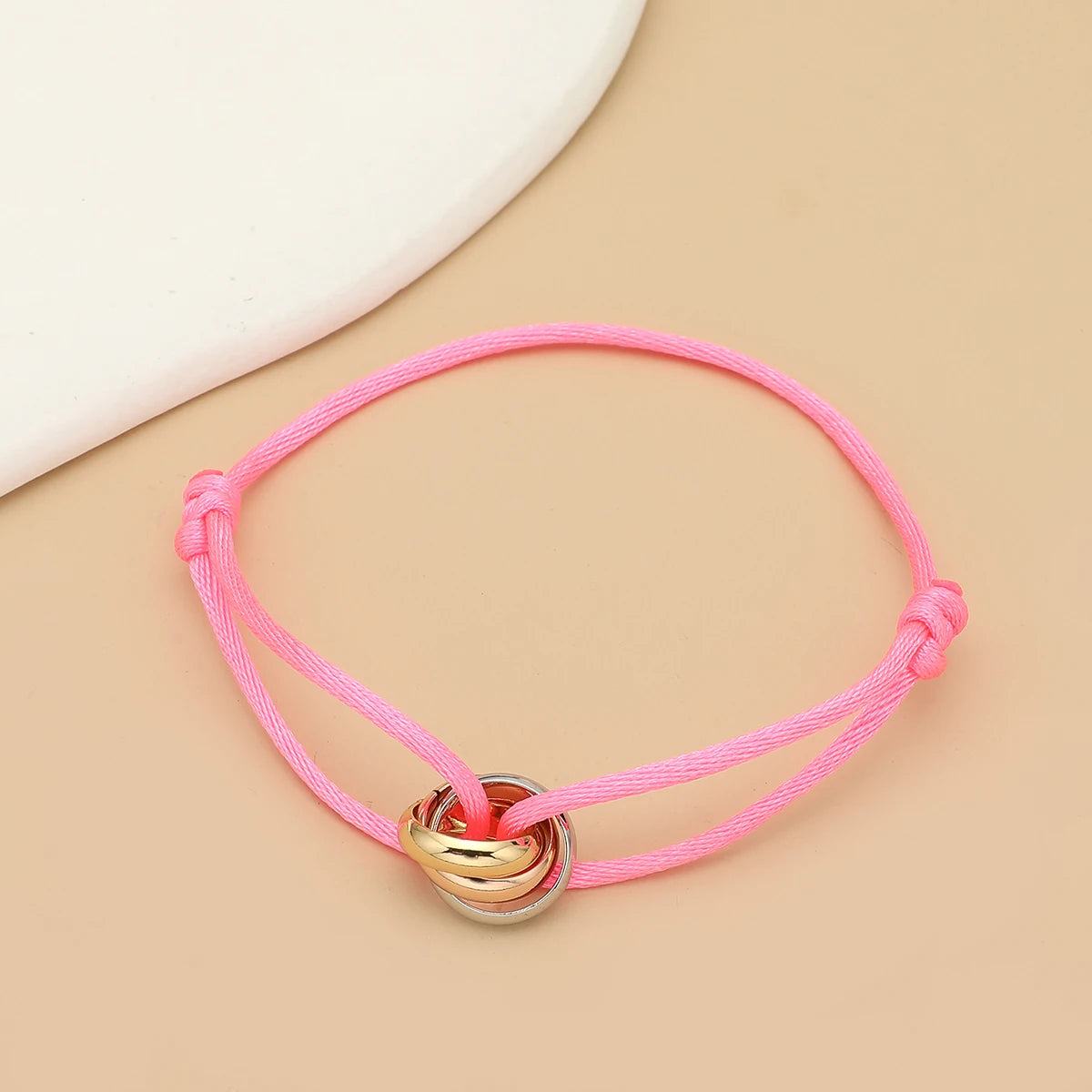 Simple Fashion Unisex Bracelet 3 Metal Round Circle Accessory Adjustable Men's Rope Bracelet for Women Jewelry Gifts