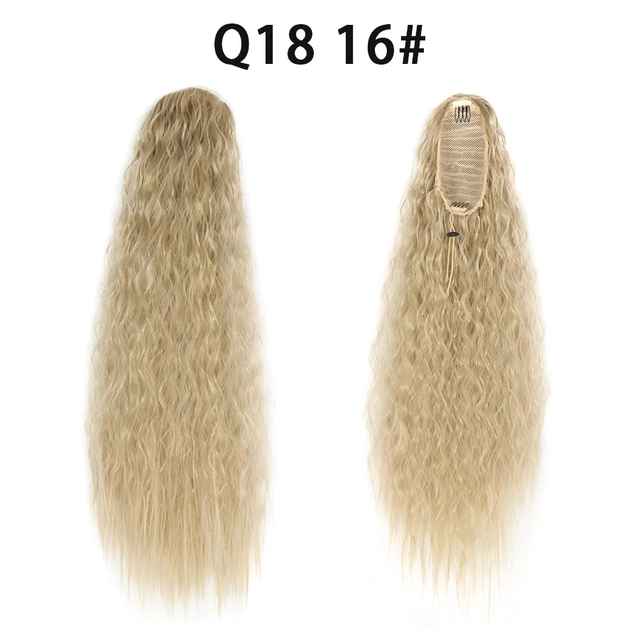 22 Inch Drawstring Ponytail Extension Curly Wave Long Ponytail Hair Extension Synthetic Corn Wavy Drawstring Ponytail Extensions