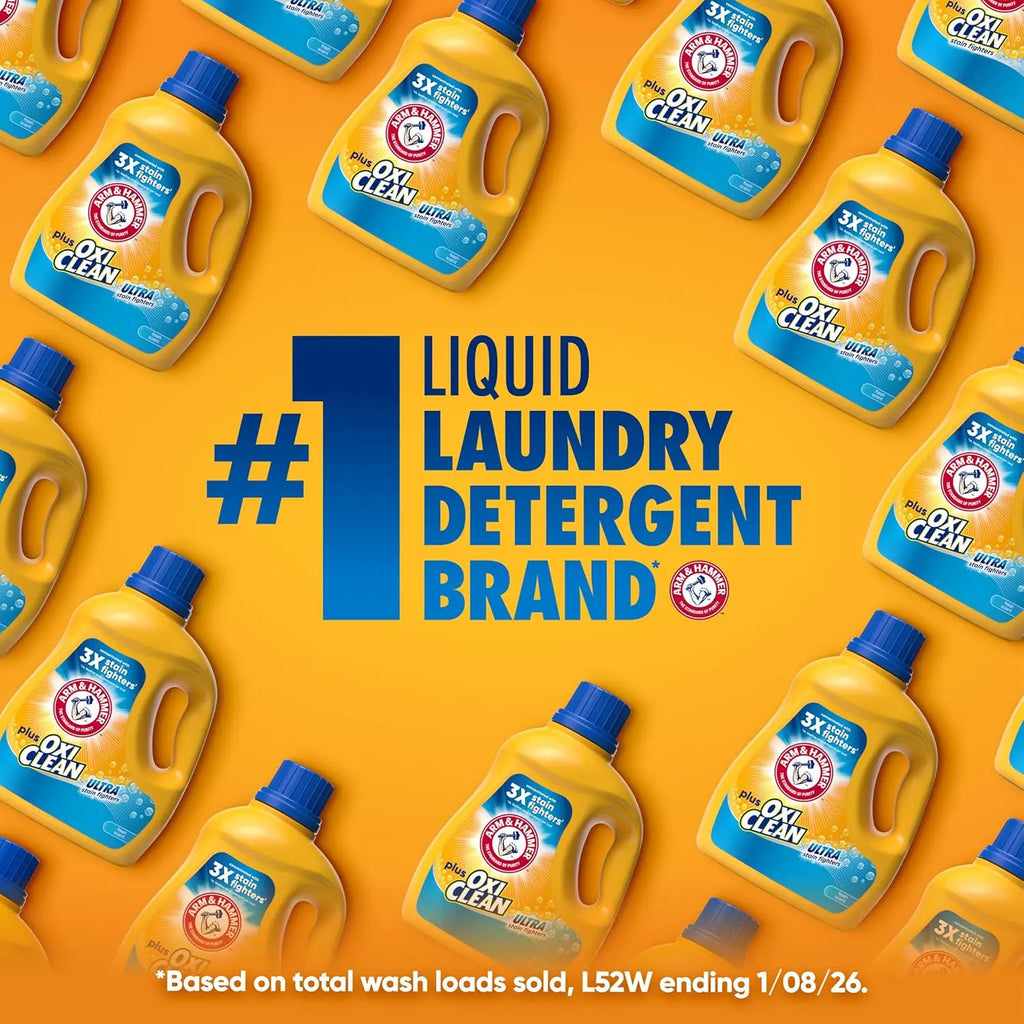 ARM & HAMMER Plus OxiClean Ultra Stain Fighters Liquid Laundry Detergent, Stain Remover for Clothes, Fresh Scent, 74 Loads, 96.2
