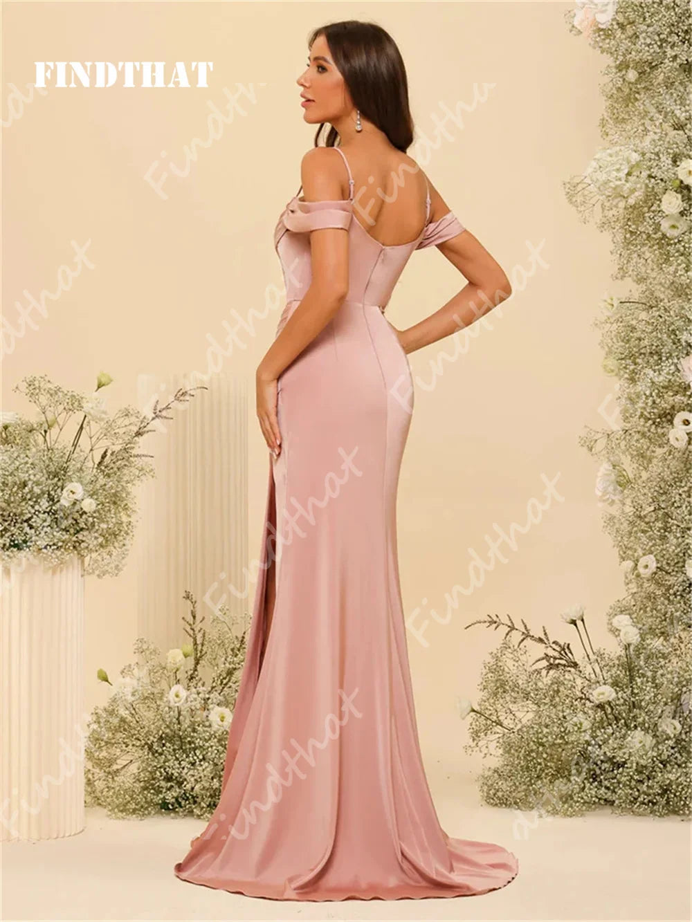Findthat Off Shoulder Spaghetti Straps Satin Bridesmaid Dresses Elegant Zipper Back Evening Gown Wedding Guests Dress Customized