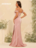 Findthat Off Shoulder Spaghetti Straps Satin Bridesmaid Dresses Elegant Zipper Back Evening Gown Wedding Guests Dress Customized