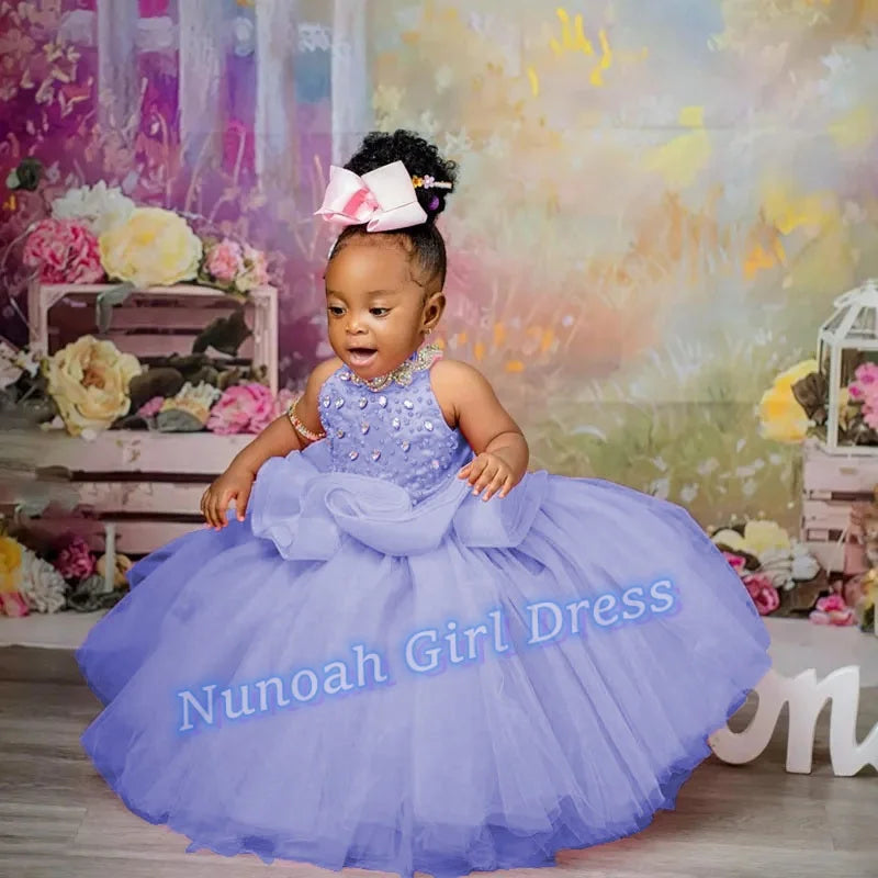 Pink Flower Girl Dresses for Wedding Crystal Sleeveless Sequins Girl Kids Birthday Party First Holy Communion Gowns Customized