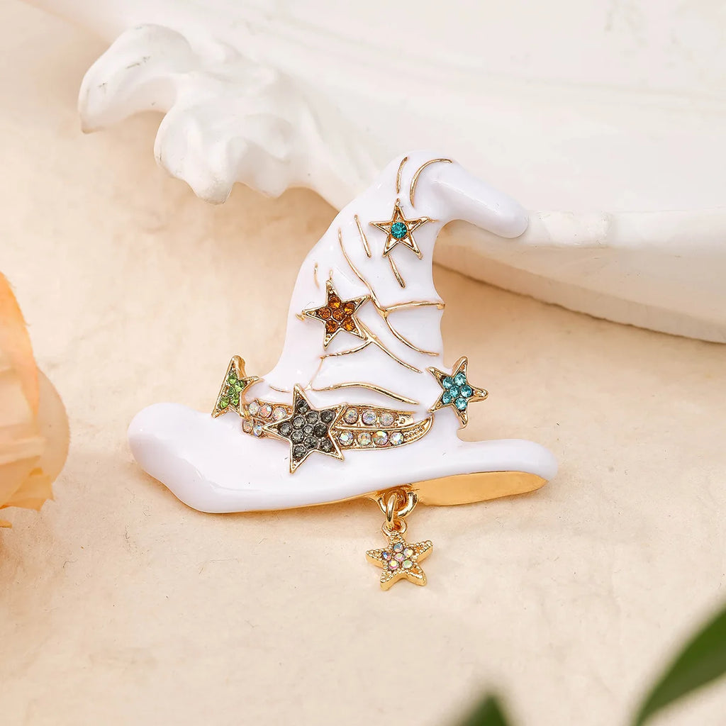 Vintage Wizard Hat Brooch Halloween Oil Drop Diamond Enamel Star Witch Hat Pin Accessories Halloween Accessories Jewelry