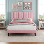 Twin Full Queen Upholstered Platform Bed Frame, Adjustable Tufted Headboard, Wood Slats, 1000lbs Support, No Box Spring Needed