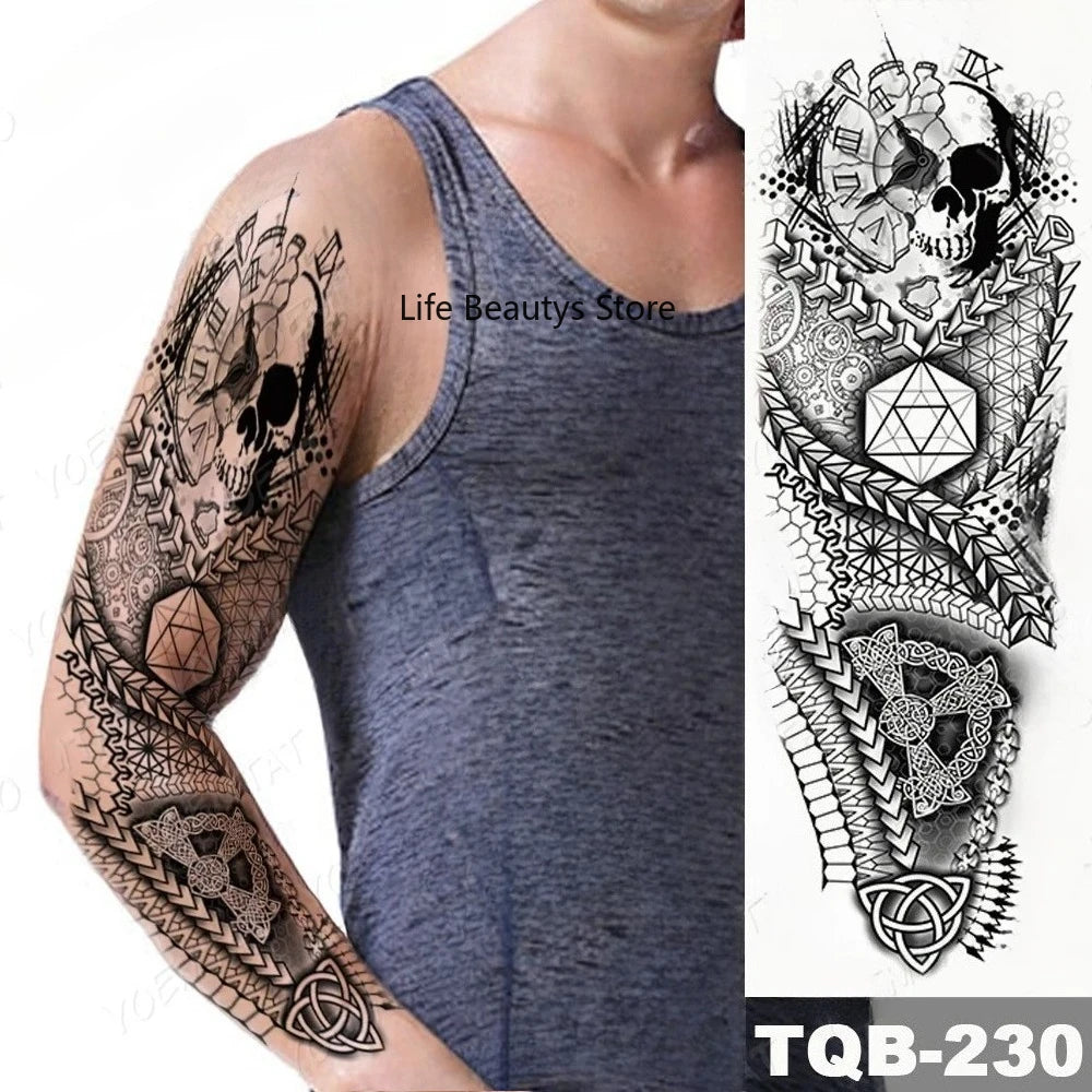 Large Full Arm Sleeve  Waterproof Temporary Tattoo Sticker Tribal Totem Skull Bird Wolf Tiger Fake Tatoo Body Art Men Women